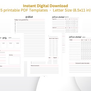 Digital Self Care Tracking Sheets - Letter size