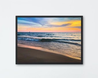 Lighthouse Sunset Print| Digital Art Print| Michigan Photography