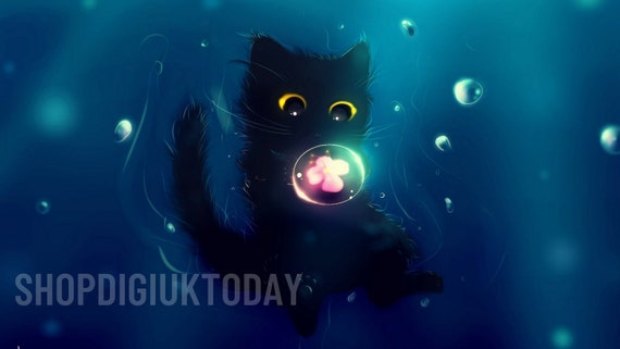 Cute Kitten Cat Wallpaper 4K Halloween Underwater Ocean Witch