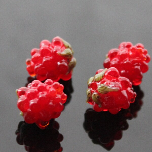 Glass red raspberry loose beads glazed lamp work beads for jewelry making
