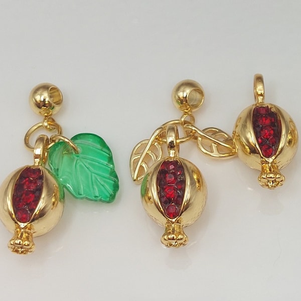 High quality gold plated water resistant pomegranate charm with glass beads