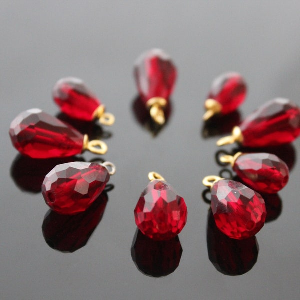 Set of 3 faceted glass pomegranate seeds shape charms