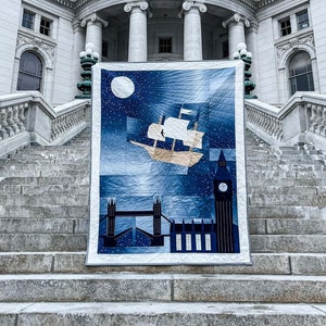 Neverland Comes to London - Foundation Paper Piecing Quilt Pattern - PDF FPP Peter Pan nursery sewing applique pattern