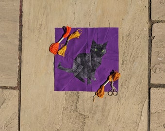 Halloween Black Cat 12 inch foundation paper piecing block - FPP Quilt Block