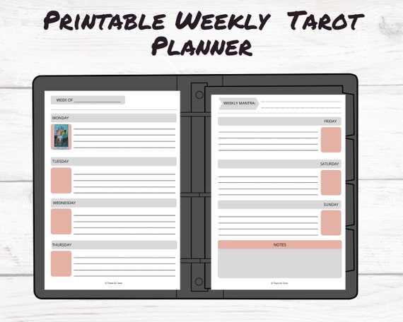 Weekly Tarot Planner 1 Card Spread Printable Tarot Journal Witchy