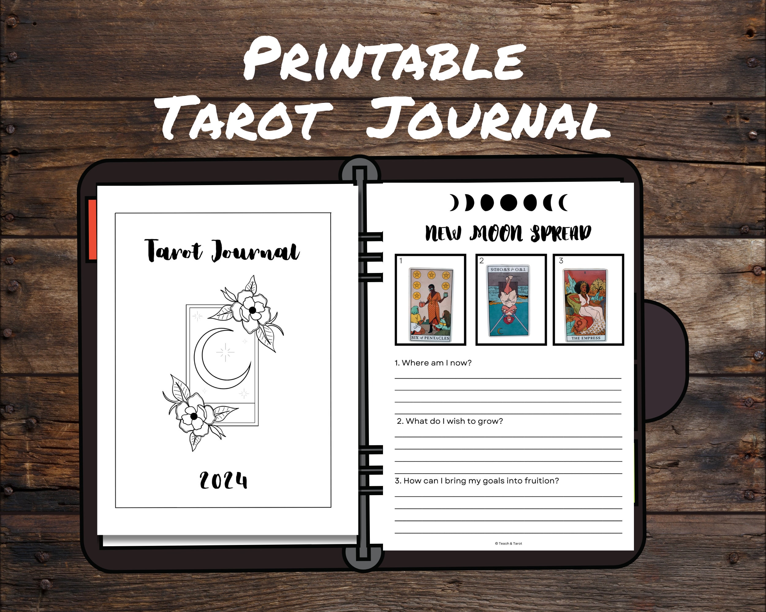 Tarot Journal 2024 | Printable Tarot Journal | Tarot Calendar Pages | Tarot  Planner | DIY Tarot Journal Binder | B &W | US Letter, A4, A5