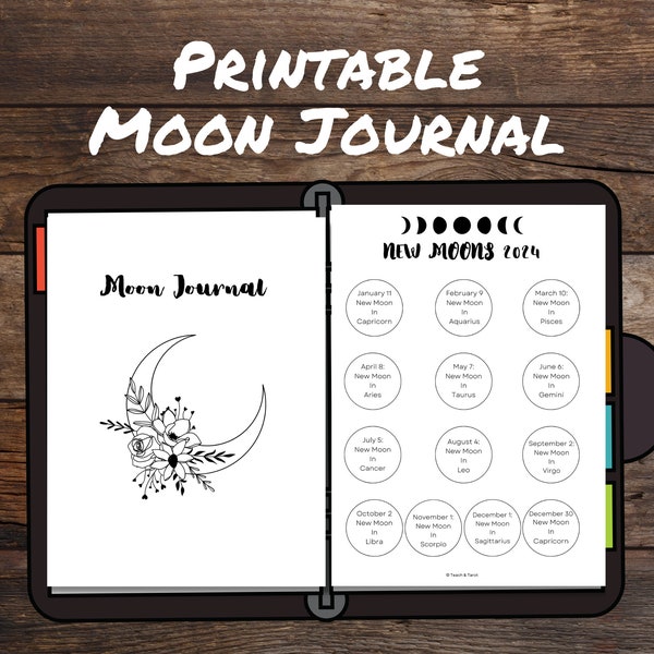 Moon Journal 2024 Printable | Moon Workbook | Witchy Journal | Full Moon & New Moon Sheet | Moon Ritual |Printable Insert | US Letter, A4