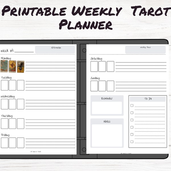 Weekly Tarot Planner 3 Card Spread | Printable Tarot Journal | Witchy Tarot Sheets | Tarot Pages | DIY Tarot | Planner Inserts | US Letter