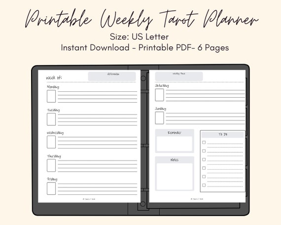 Weekly Tarot Planner 1 Card Spread Printable Tarot Journal Witchy Tarot  Sheets Tarot Pages DIY Tarot Planner Inserts US Letter 
