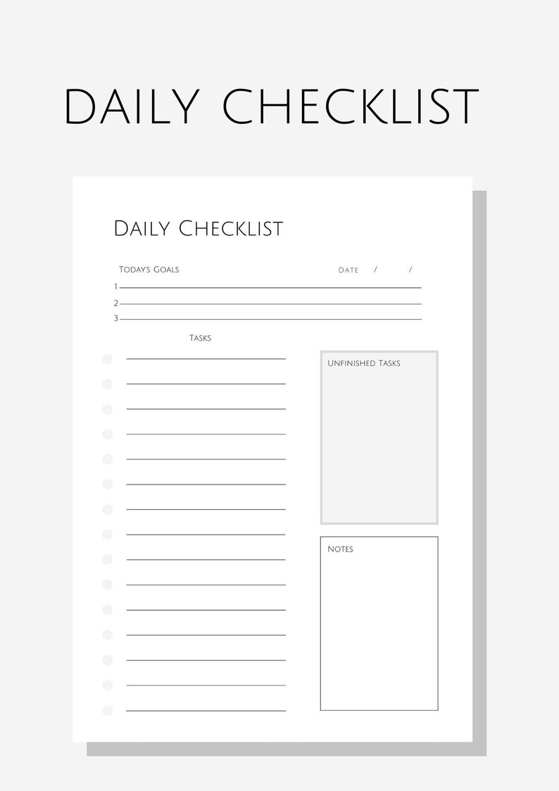 A4 Daily Checklist, Daily Routine, Daily Todo List, Daily Routine