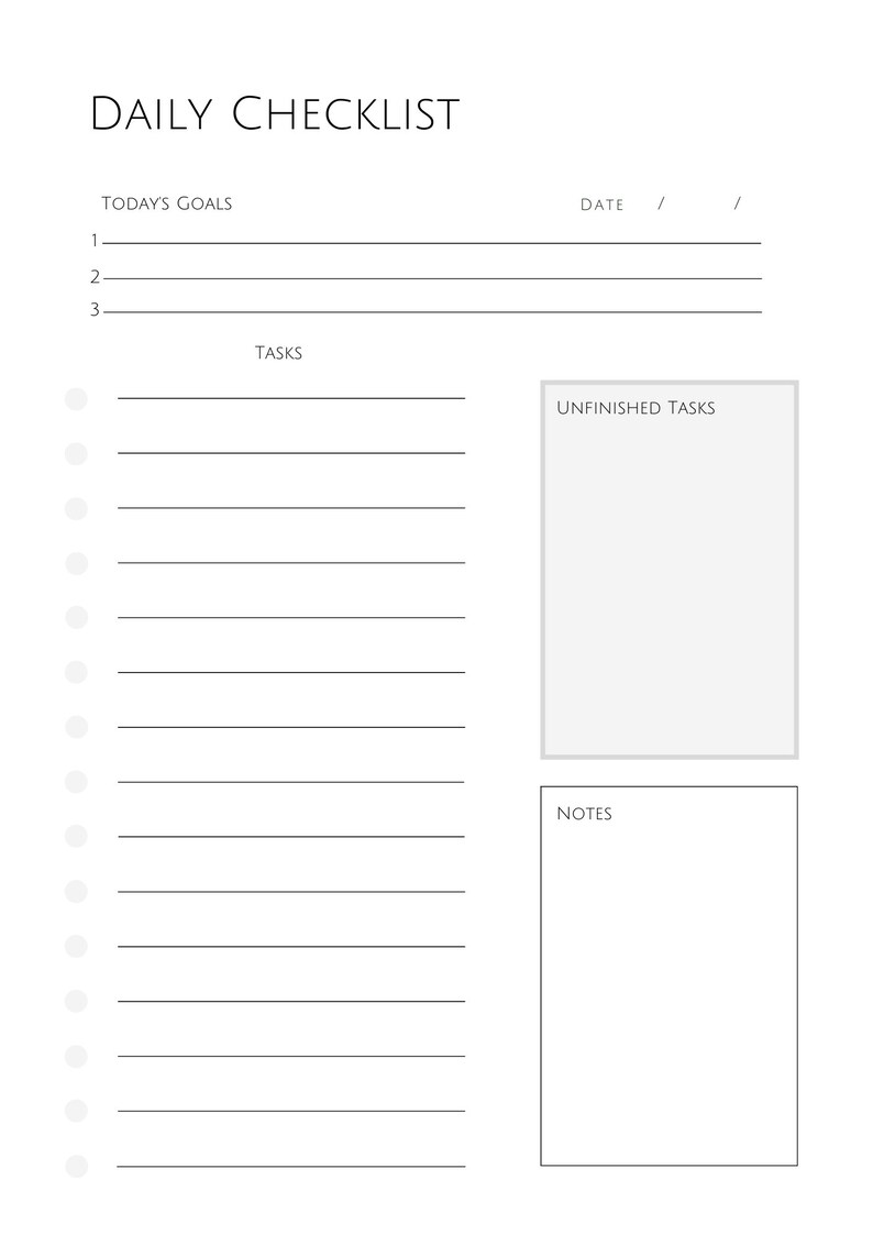 A4 Daily Checklist, Daily Routine, Daily Todo List, Daily Routine