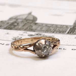 Antique rose cut diamond solitaire 18k gold ring Sweeden hallmarked 1892.