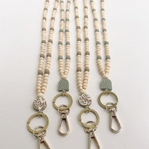 Sage Lanyard, Cappuccino Lanyard, Lace Silicone Lanyard, Teacher Lanyard, Wood Lanyard, Wooden Bead Lanyard, Healthcare Lanyard