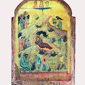 Antique German Handmade Religious Lithograph on Wood