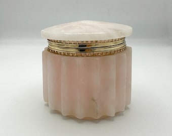 Pink Midcentury Carved Alabaster Hinged Trinket Box