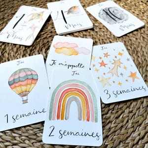 Cartes étapes naissance bébé 1ère année,  cadeau naissance, papeterie bébé, petite enfance