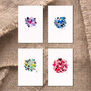 Carte petits coeurs, aquarelle originale, format 10x15 cm, plusieurs coloris