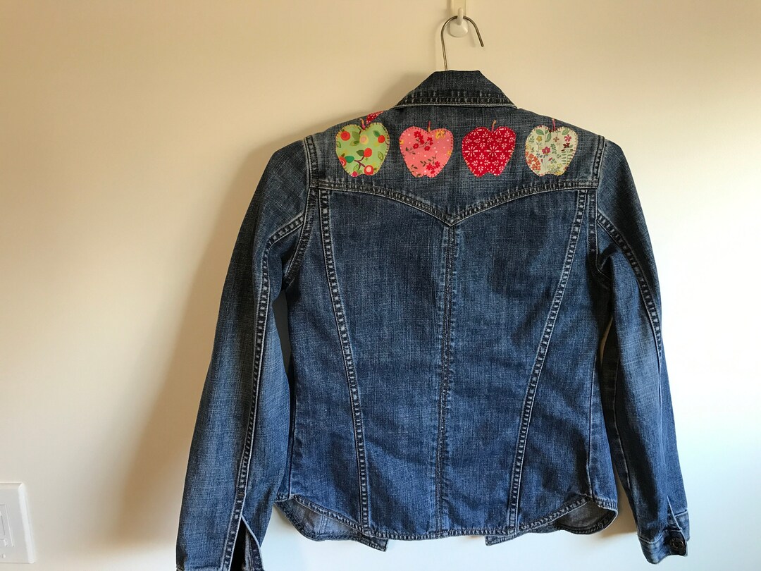 Denim Jacket With Apple Applique - Etsy