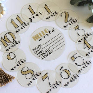 Disco de hitos de bebé acrílico,Tarjetas de hitos mensuales para bebés,Accesorio fotográfico mensual para bebés,Anuncio de nacimiento de recién nacidos,Marcadores de hitos mensuales para bebés