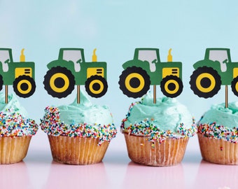 John Deere Cupcake Topper, Tractor Cupcake Topper, Assembled Cupcake Topper, Tractor Birthday Party, tractor Party Decoration, Cupcake Sign