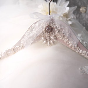 Luxury Wedding Dress Hanger, Large Pearlescent Shimmer Bridal Hanger with Personalised Tag and Satin Bag, Bridal Shower Gift.