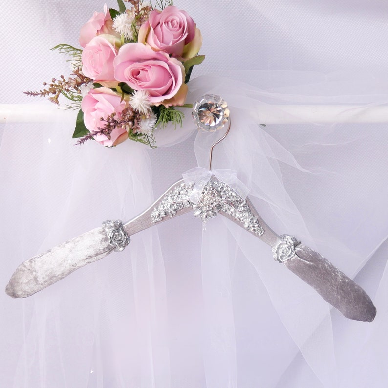 Silver Wedding Dress Hanger for Bride, Large Sturdy Personalised Padded