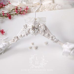 Luxury Wedding Dress Hanger, Large Sturdy Bride Hanger with Personalised Tag, Satin Keepsake Bag, Gift for Bride.