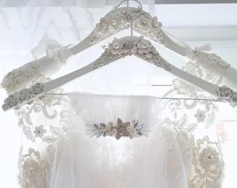 Pearlescent White Bridal Hanger Set: Luxury Wedding Gown & Veil Hangers