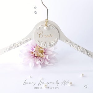 Wedding Dress Hanger with Large Personalised Pearl Tag, Bridal Hanger, Bridal Shower Gift, Bridal Party Hangers, Gift for Bride