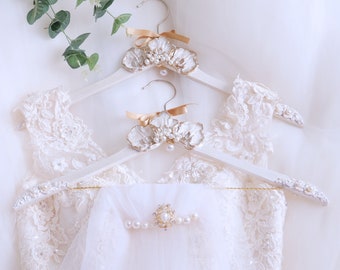 Veil Hanger Set, Matching Wedding Dress and Veil Hanger, Bespoke Personalised Hanger Tag, Satin Bags Included, Gift
