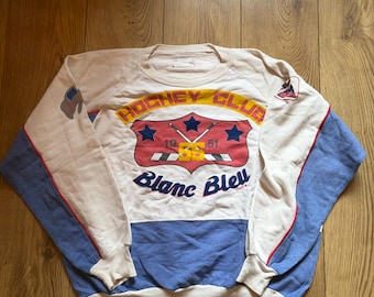 Moletom vintage Blanc Bleu 'Hockey' dos anos 80, tamanho G.