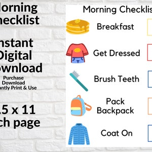Kids Morning Checklist|Morning Checklist|Kids Checklist|Digital Download|Printable|Checklist