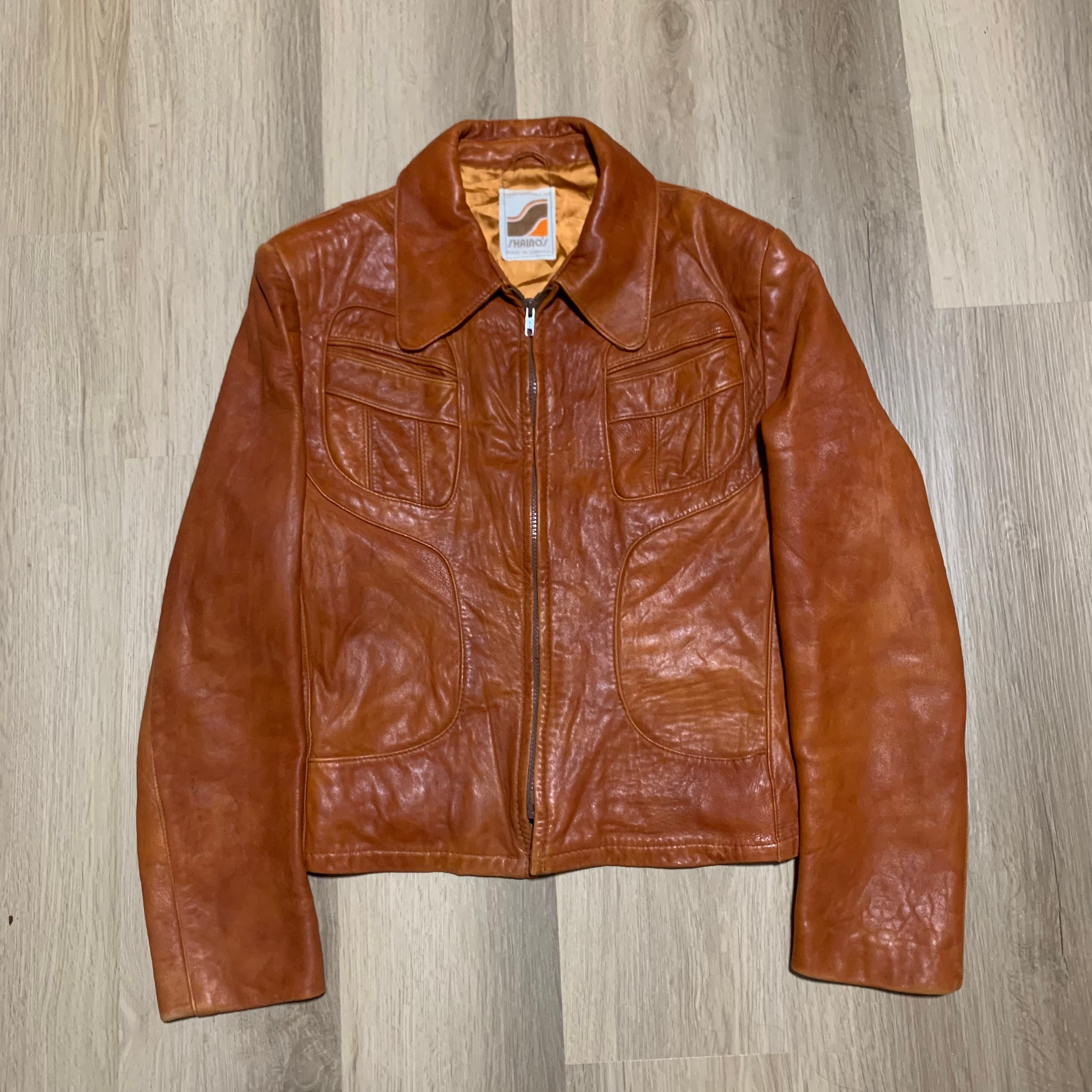 Shainos Vintage 1970s Leather Zip up Jacket - Etsy