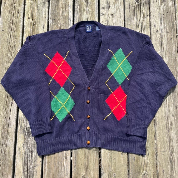 Gap Vintage Knit Cardigan Button Up Wool Pattern … - image 1