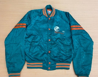 Youth 1990s Vintage Miami Dolphins Satin Button Up Jacket By Chalkline Size 18/20