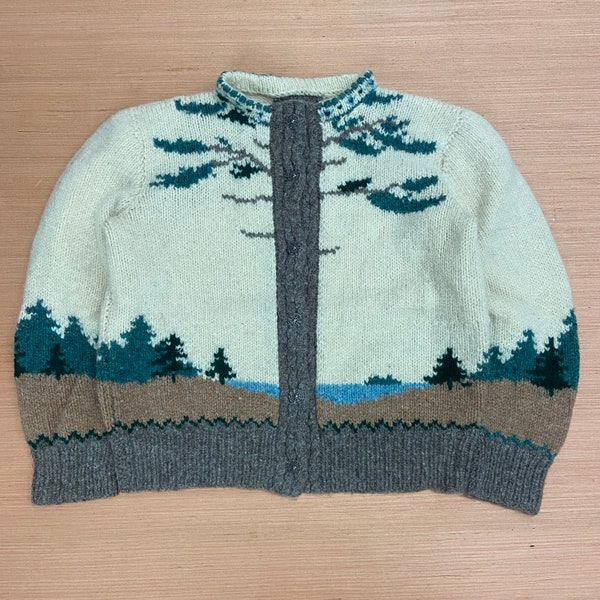Vintage Nature Scene Knit Button Up Pattern Sweater