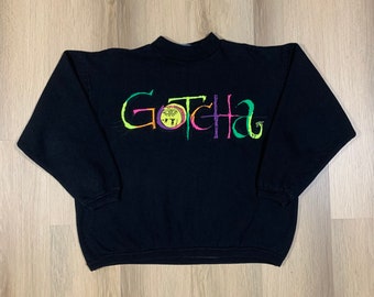 Vintage Gotcha Neon Graphic Pullover Crewneck Sweatshirt Size M