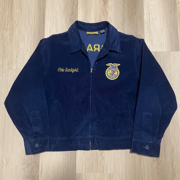 Chaqueta de punto de cadeneta con cremallera de pana vintage FFA talla 48