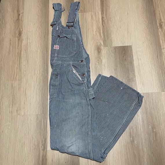 Vintage 1950s Big Mac Safe T Flap JC Penny Striped Denim Overalls 