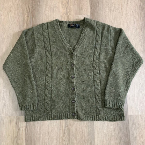 Jenny Buchanan CableKnit Wool Cardigan Vintage Knit Sweater size L