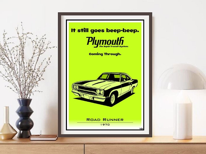 Affiche Voiture Américaine Plymouth Road Runner 1970/Travel Poster Affiche Vintage