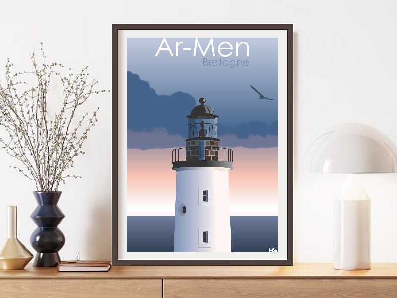 Affiche Phare Ar-Men Bretagne Travel Poster/Affiche Voyage Vintage Bretagne