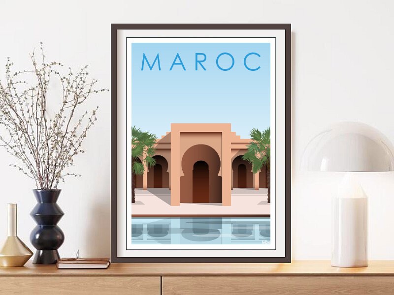 Affiche Maroc Travel Poster/Marrakech Marocco Vintage Riad Voyage