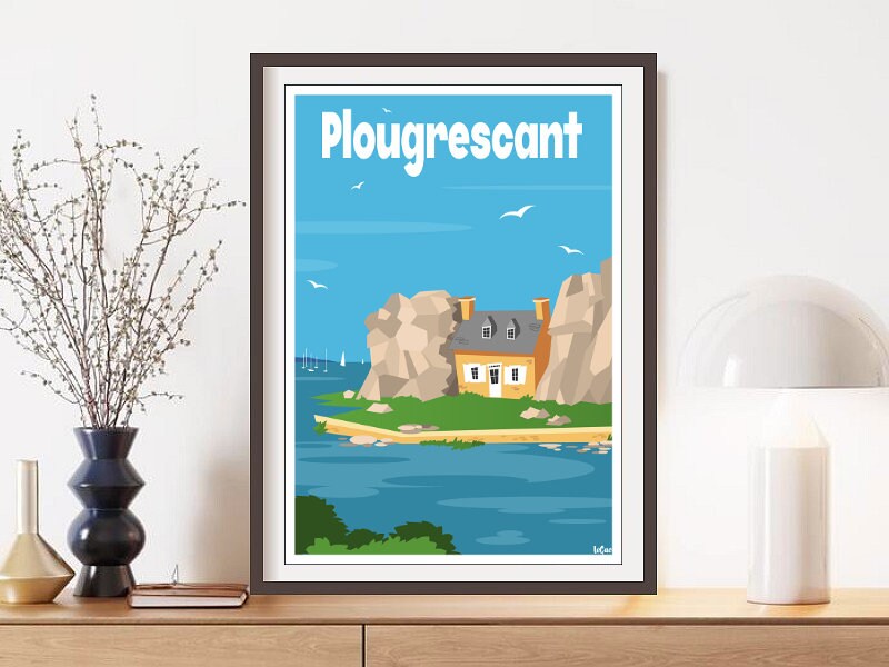 Affiche de Plougrescant Bretagne Travel Poster/Affiche Voyage Vintage Bretagne