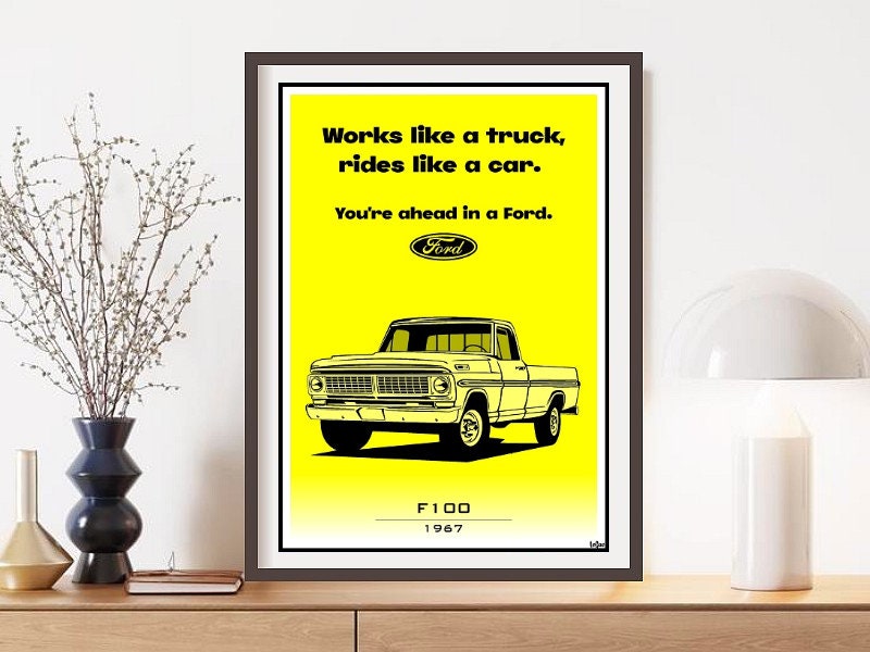 Affiche Vintage Voiture Ford F100 Pick Up Travel Poster/Affiche Ford