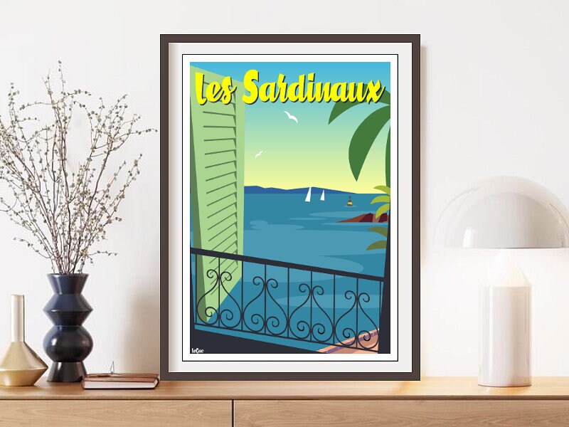 Affiche Vue Mer Sainte-Maxime Les Sardinaux Golfe de Saint-Tropez Travel Poster/Affiche Voyage Vinta