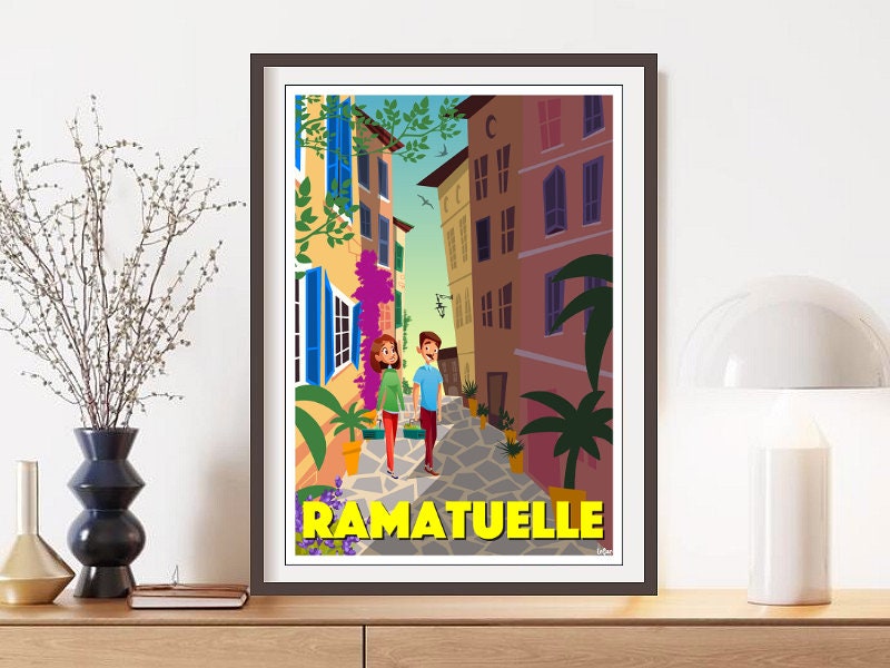 Affiche de Ramatuelle Village en Provence Golfe Saint-Tropez Travel Poster/Affiche Vintage French Ri