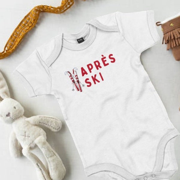 Apres ski babygrow, 100% organic cotton baby grow, perfect baby shower gift, or gift for ski lover, new mom gift, new dad gift