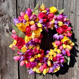 Spring/ summer tulip wreath,Spring front door wreath/ Mother’s Day wreath/ Easter wreath, summer wreath, housewarming gift