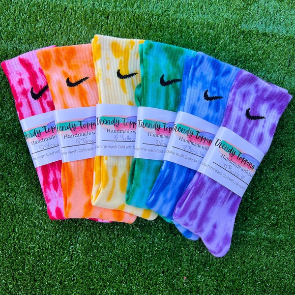 Tie Dye Nike Socks - Package 6 Colorful Rainbow Socks for Kids, Men and Women. Unique, vibrant and Authentic, socks perfect for loungewear